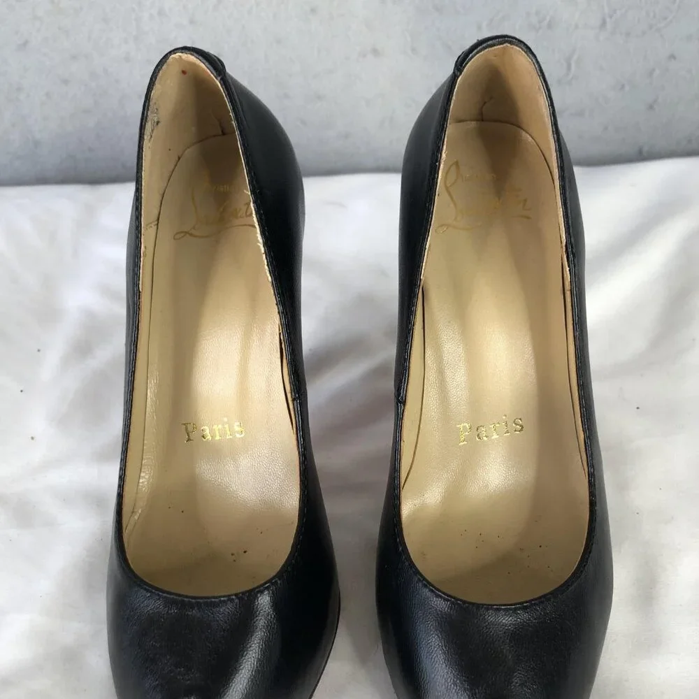 Christian Louboutin Shoes Womens Size 35 Black Peep Toe Pumps Red Sole Italy - Picture 13 of 16
